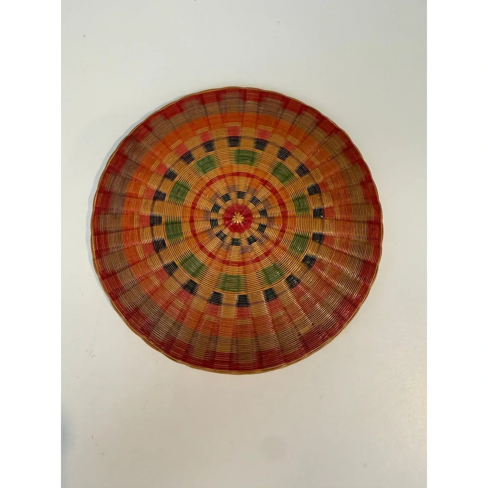 Vintage Hand Woven‎ Wicker Trivet 6 Inch Geometric Sunburst Boho Decor